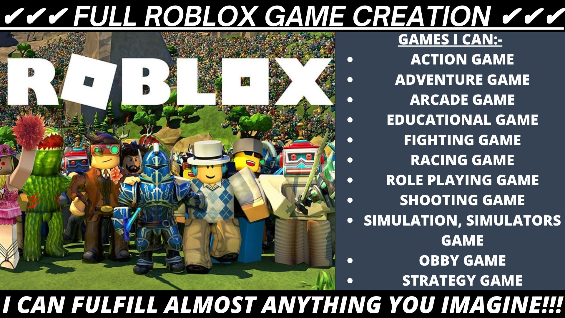 Create complete roblox game, script, map for you by Ccharlotteamel