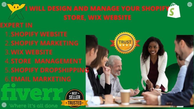 I will design and manage your shopify website,dropshipping,marketing,wix website, FiverrBox