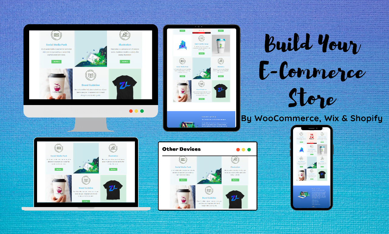 I will design your ecommerce website using wordpress woocommerce, shopify or wix, FiverrBox