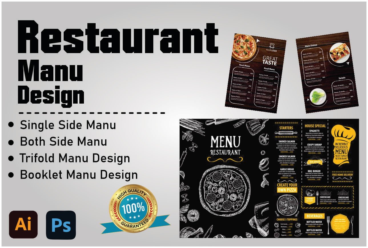 I will do restaurant menu design digital menu, redesign or menu board design, FiverrBox