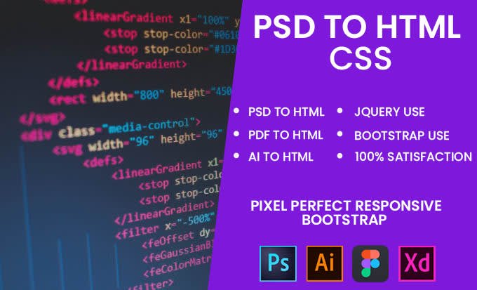 Convert psd, figma, xd, and sketch design responsive html and css with  bootstrap by Aqsamazher | Fiverr