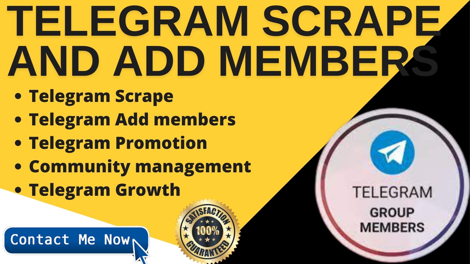 I will do telegram scrape, telegram promotion, marketing, add members, subscribers, FiverrBox