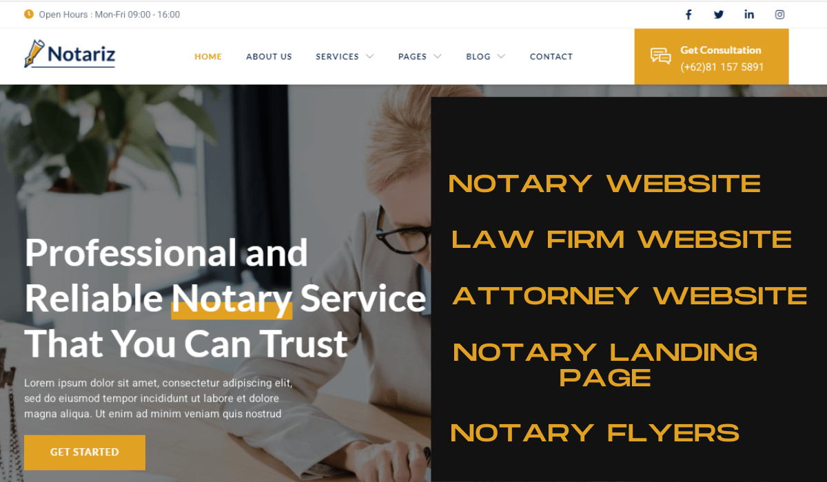 I will create a notary website or landing page, law firm website for leads with SEO, FiverrBox