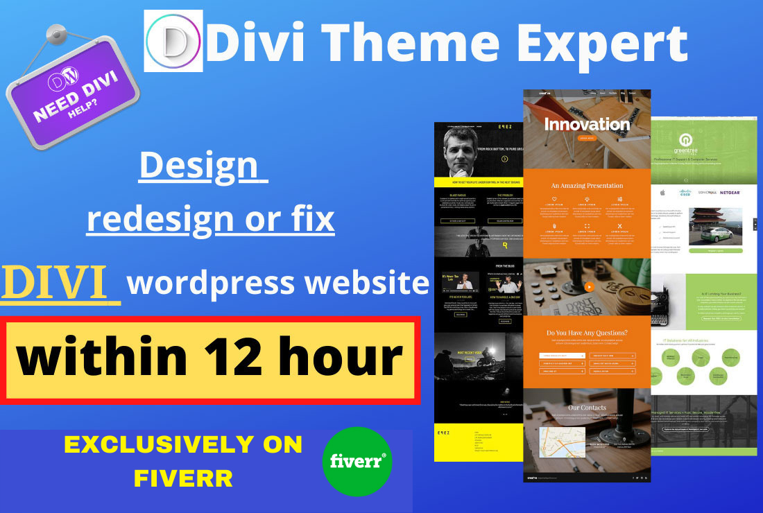 I will be your expert for divi wordpress ,divi builder and divi theme, FiverrBox