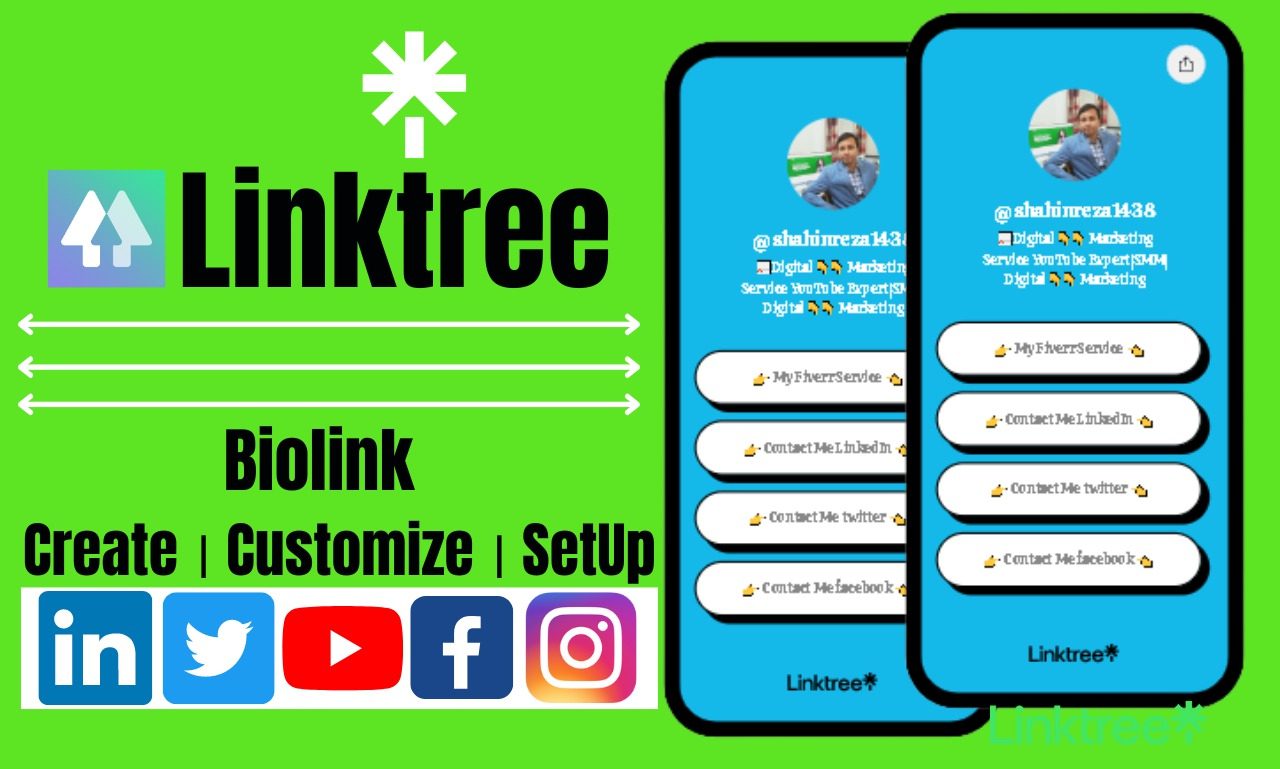 I will setup and customize linktree landing page biolink linkpop within social media, FiverrBox