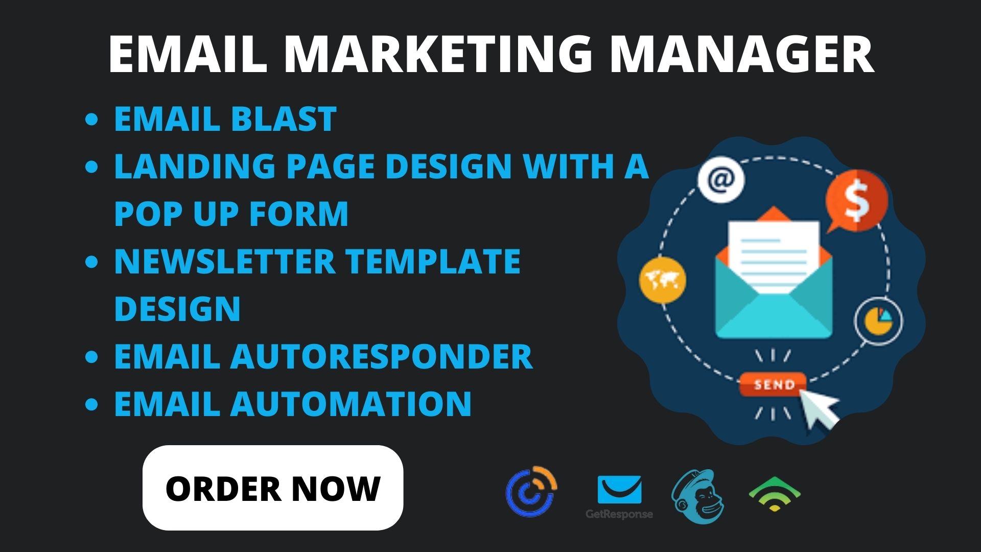 I will be your email marketing manager email marketing manager in getresponse, klaviyo, constant contact, mailchimp, FiverrBox