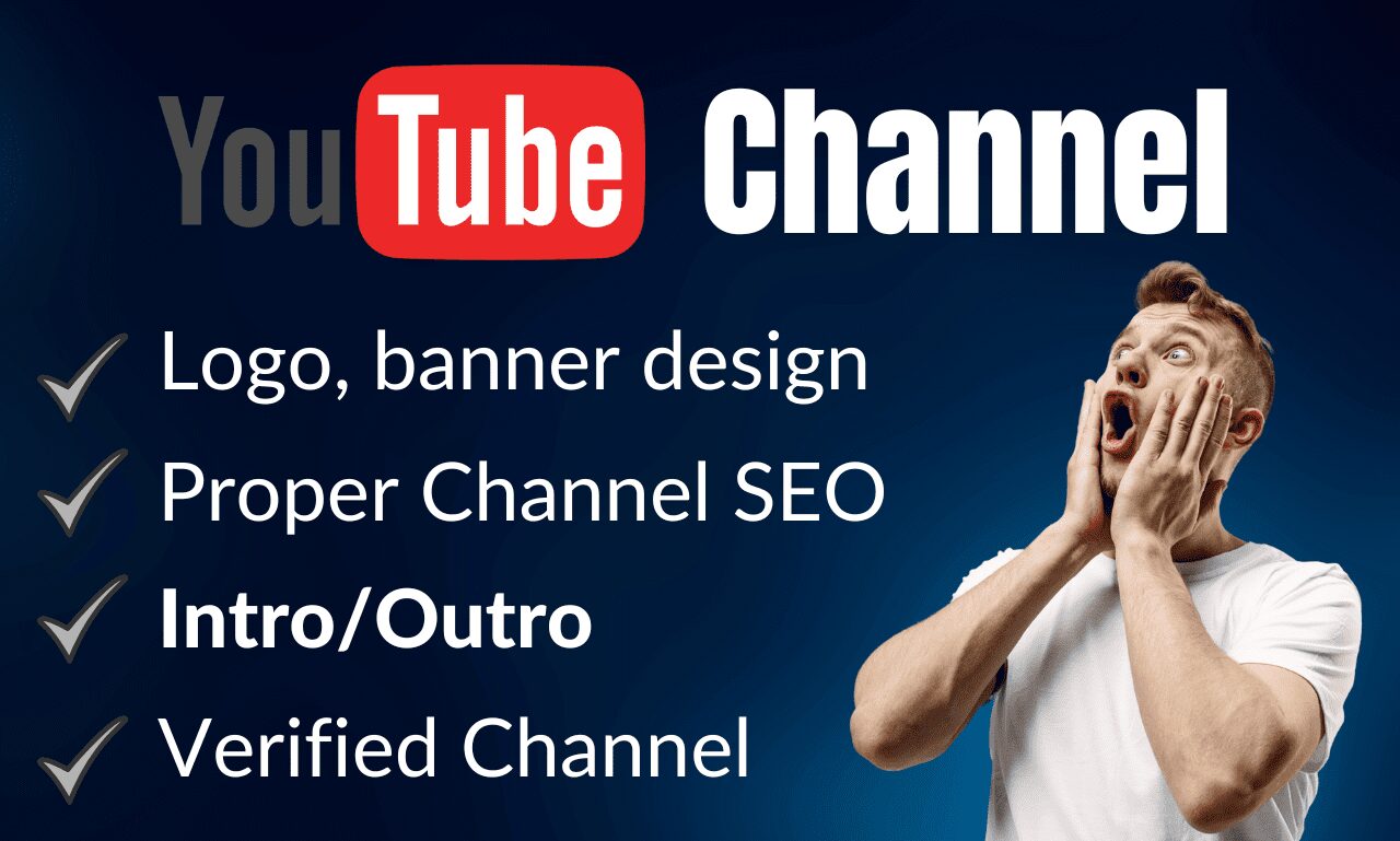 i will create youtube channel with logo, banner, SEO, intro, outro, FiverrBox